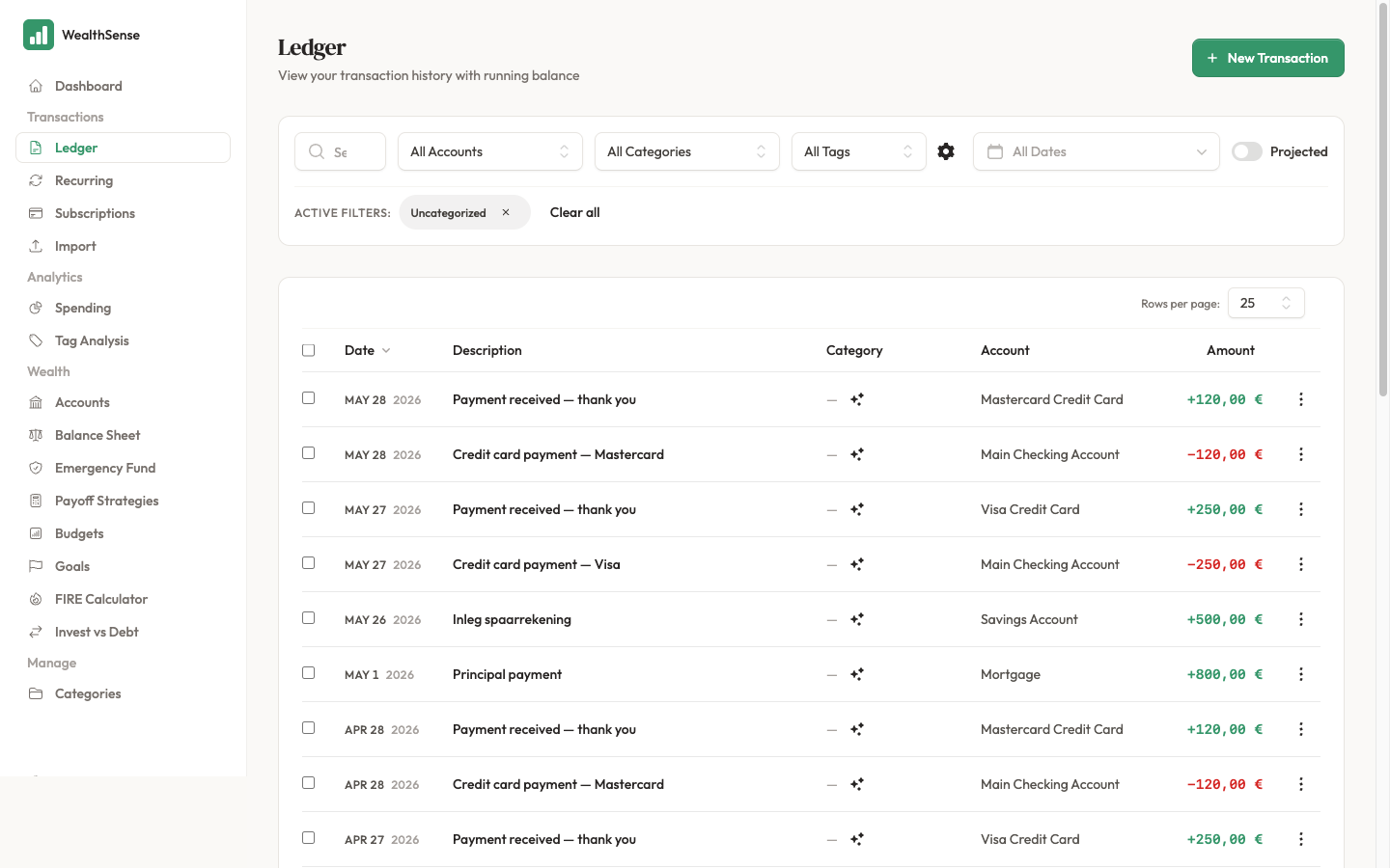 Filter the ledger to Uncategorised transactions
