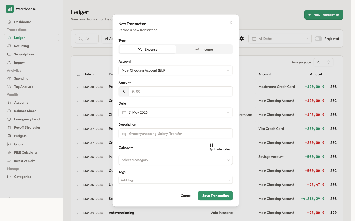 Open the category picker from the transaction form