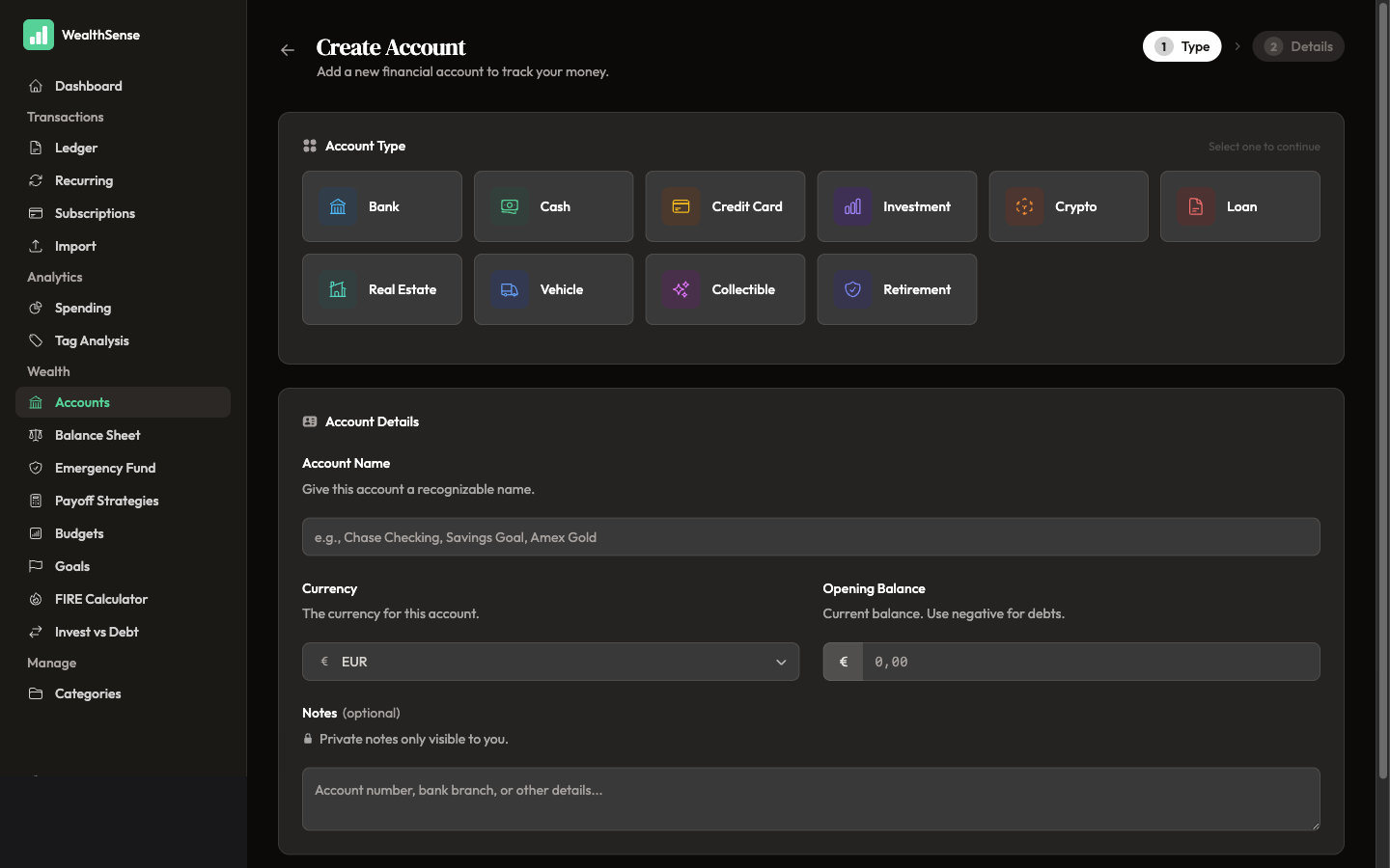 Open the New Account form