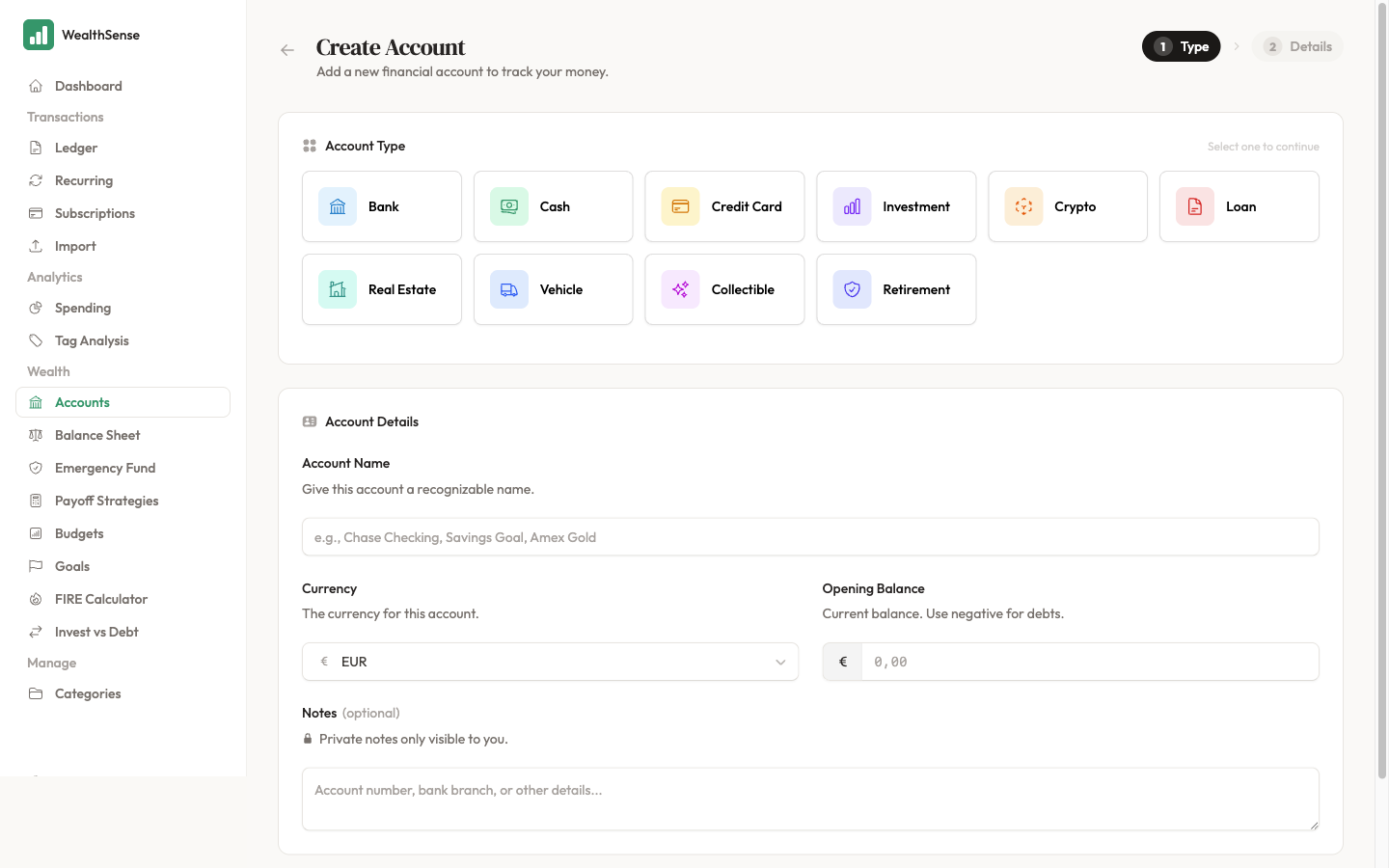 Open the New Account form