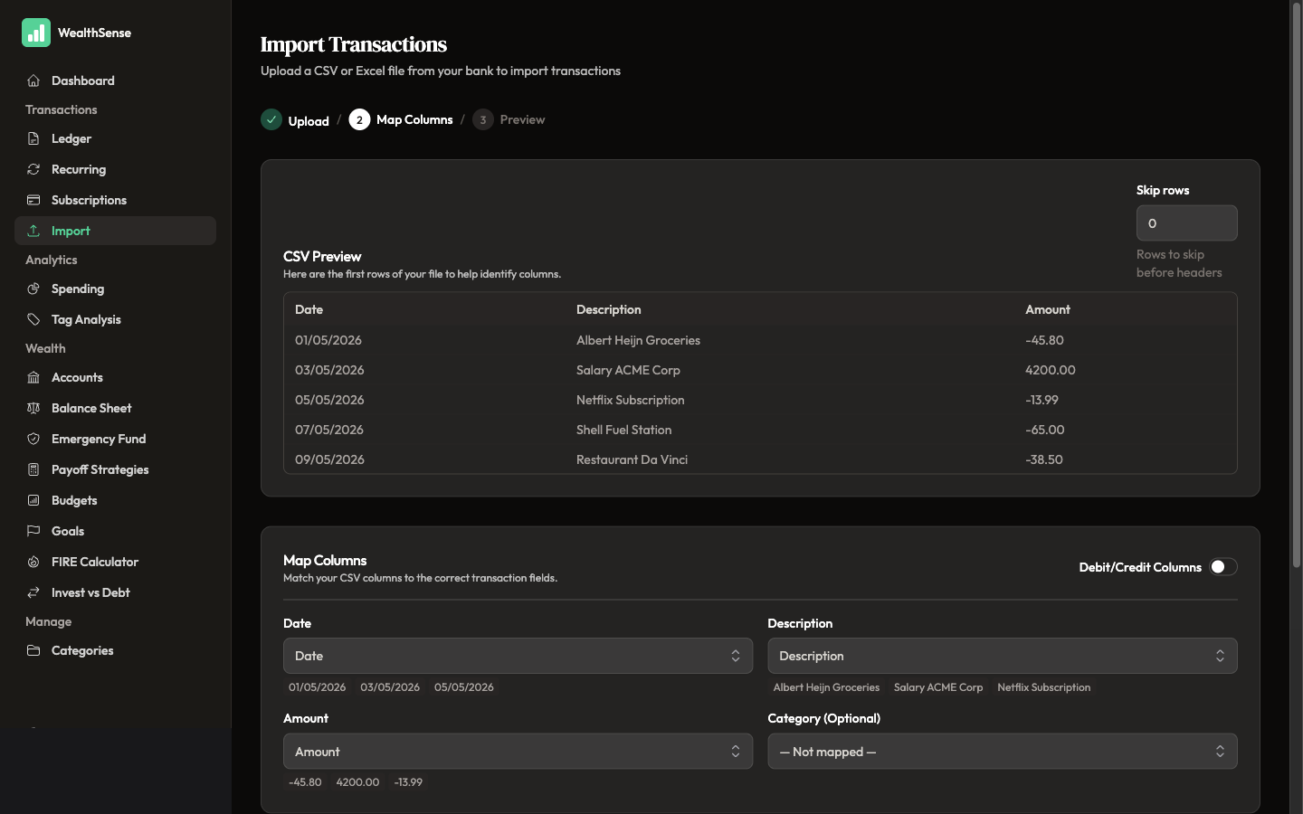 Map CSV columns visually