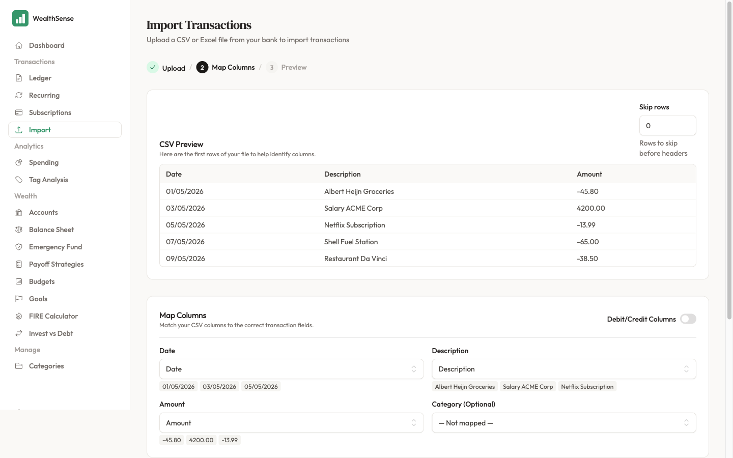 Map CSV columns visually