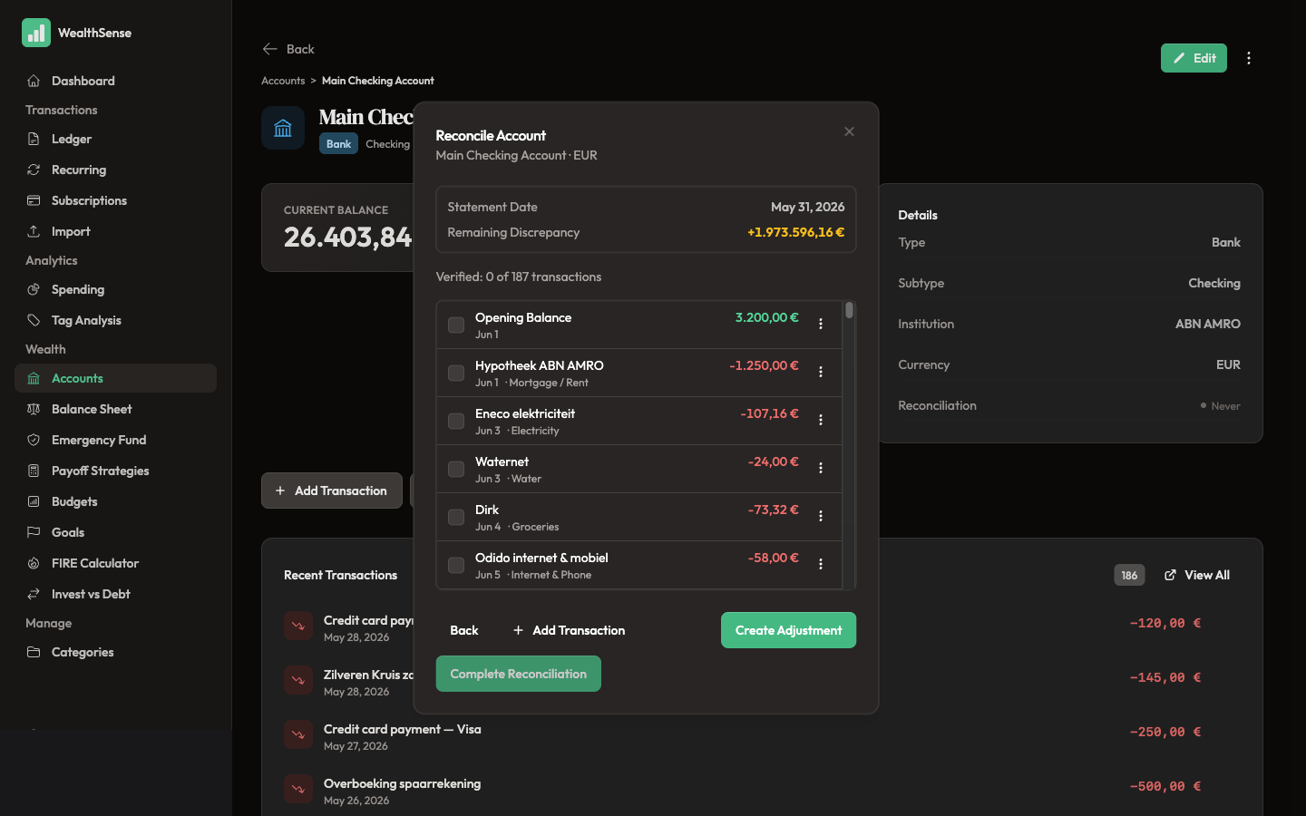 Tick verified transactions until the remaining discrepancy is zero