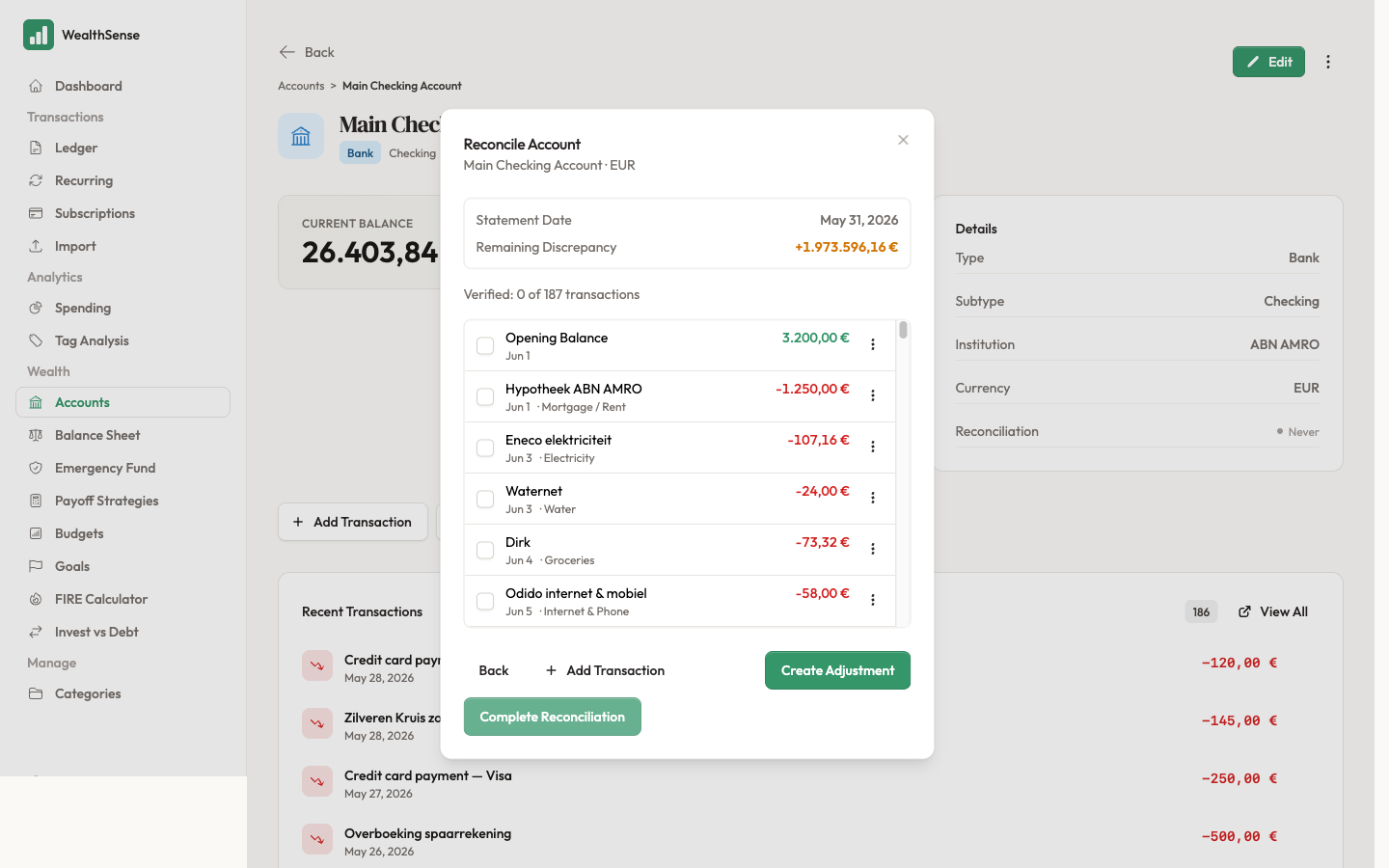 Tick verified transactions until the remaining discrepancy is zero