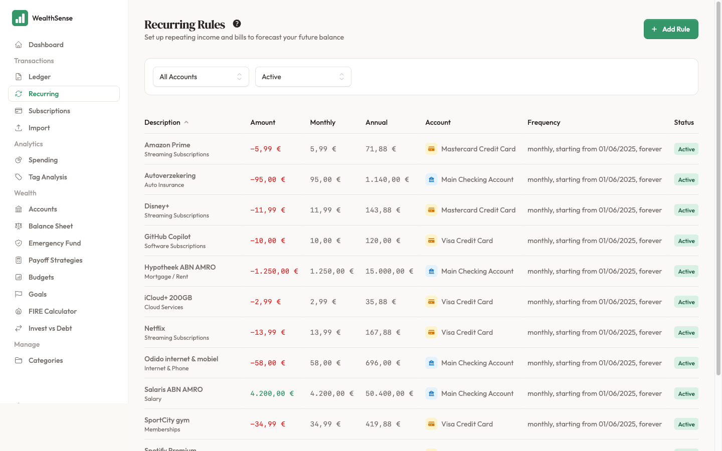 Open the Recurring Rules page from the sidebar