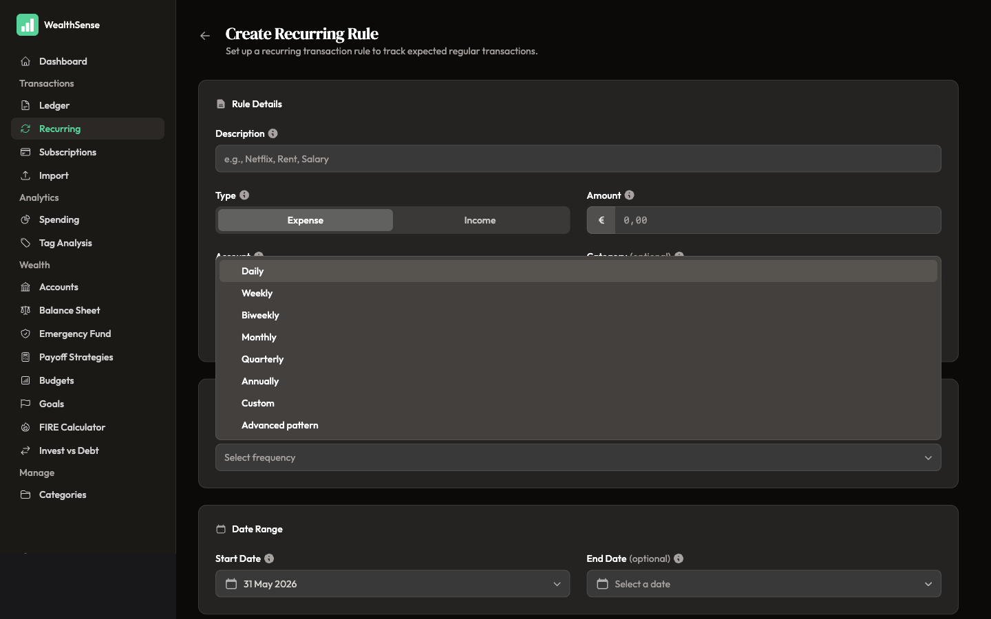 Pick the pattern in the recurring rule form