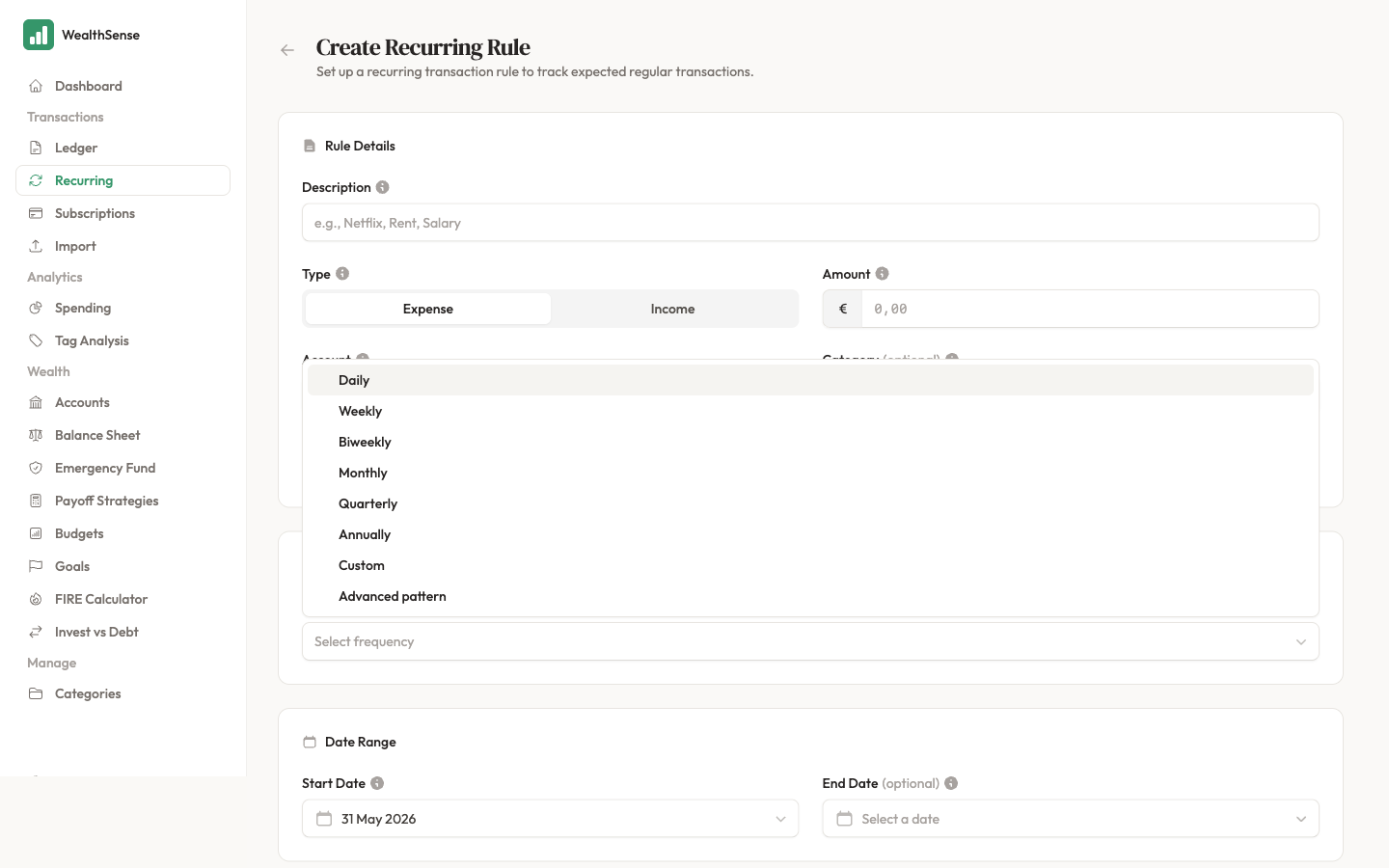 Pick the pattern in the recurring rule form