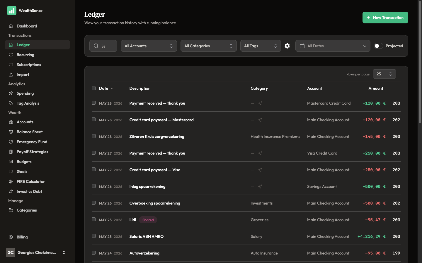 Open the ledger from the sidebar