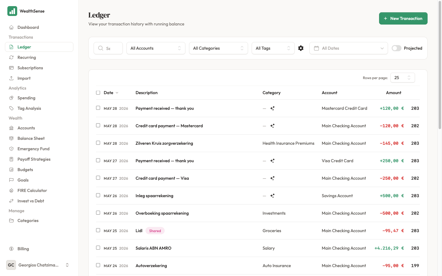 Open the ledger from the sidebar